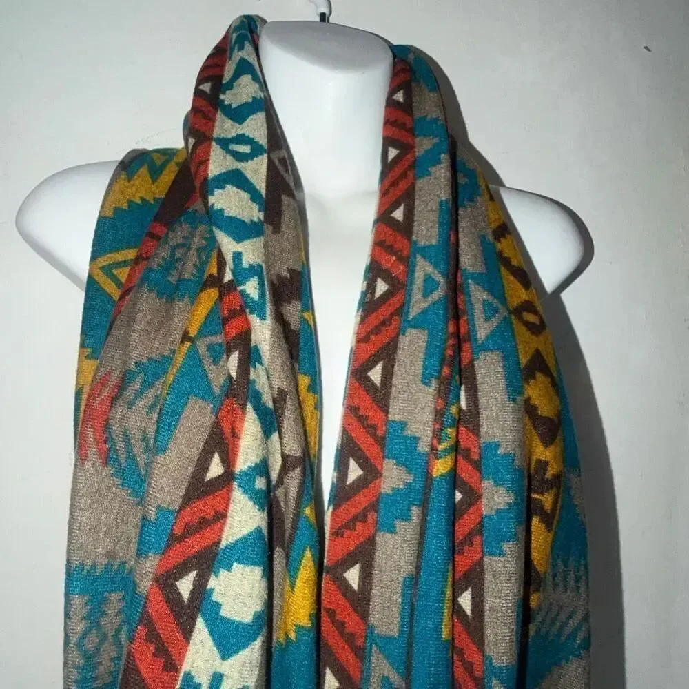 STOLEN SUNDAY Midweight Double Layer Tribal Print Infinity Scarf